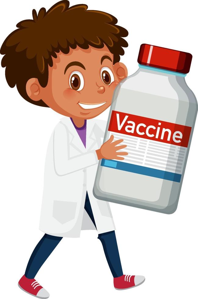 Cartoon character of a doctor holding a covid-19 vaccine bottle vector