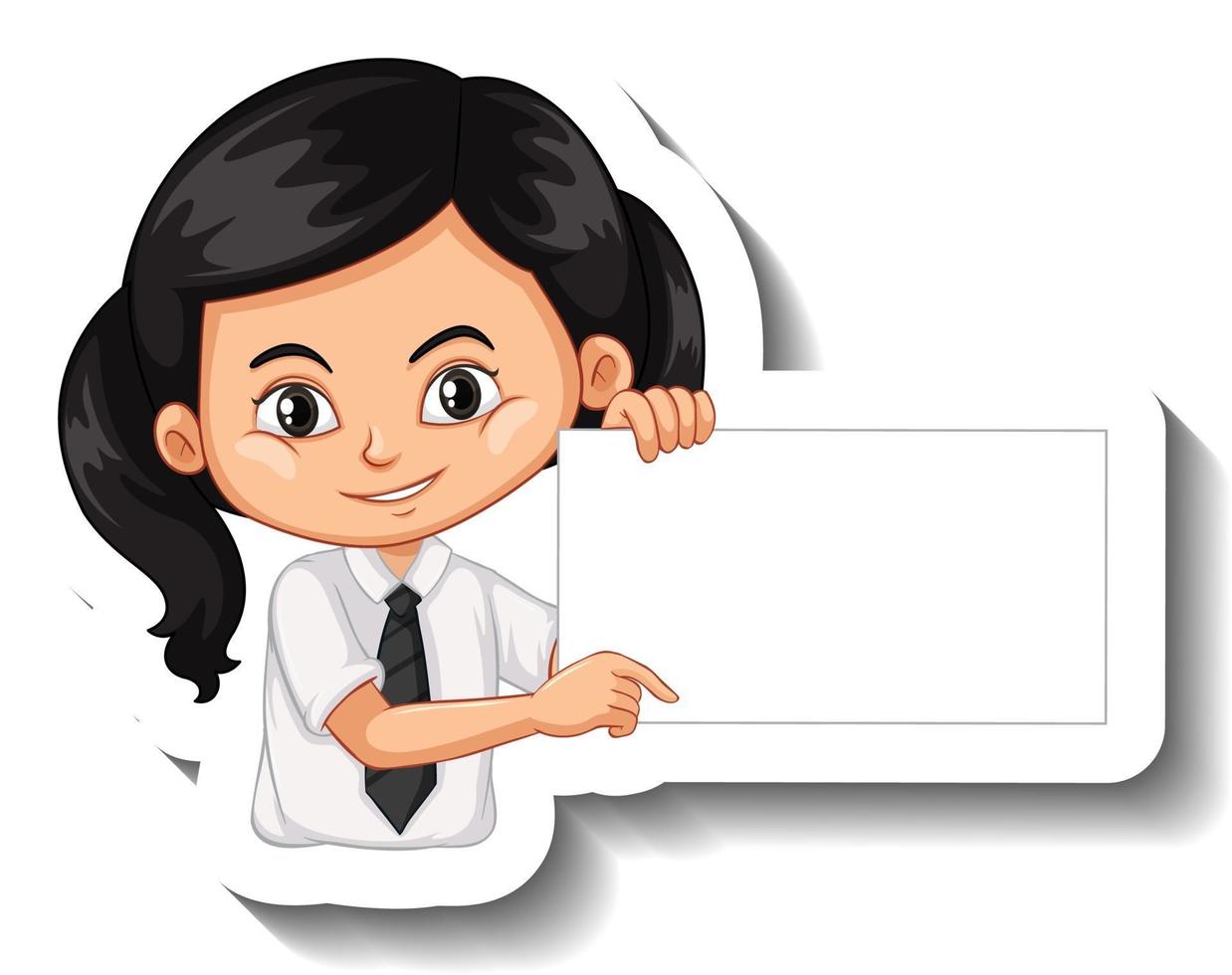 Student girl holding empty board cartoon sticker vector