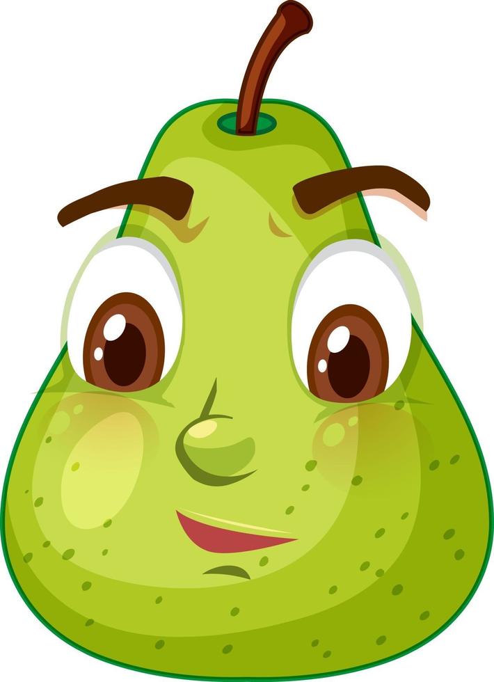 Green pear cartoon character with confused face expression on white background vector