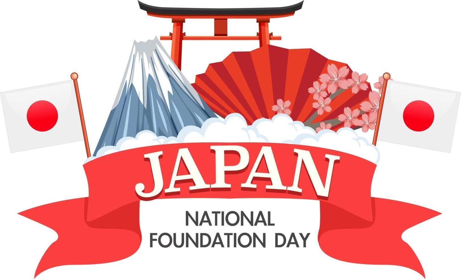 banner del día de la fundación nacional de japón con el monte fuji y la puerta torii vector