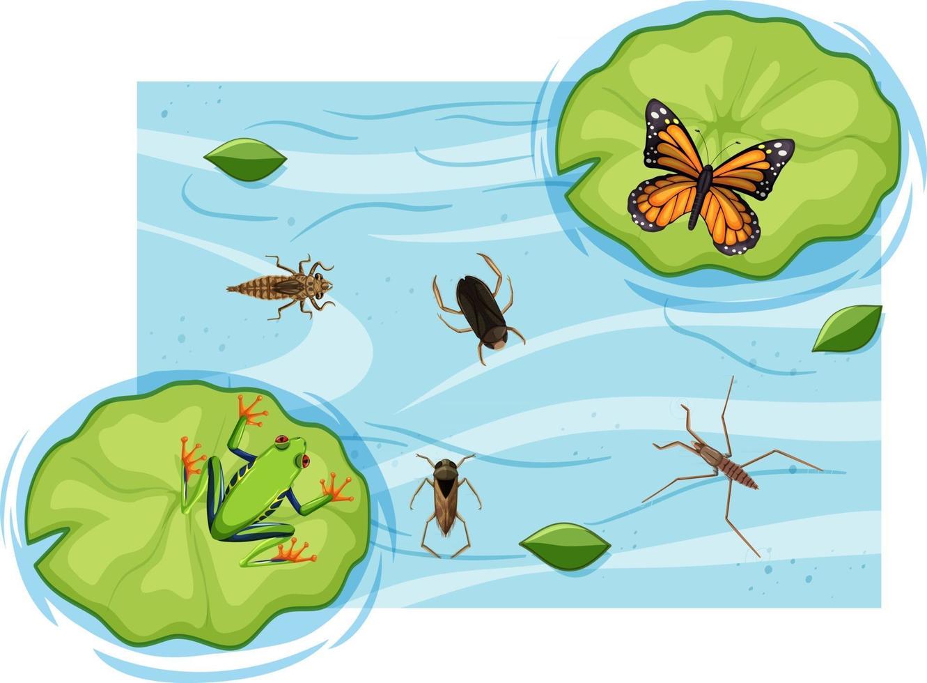 Top view of aquatic insects in the pond vector