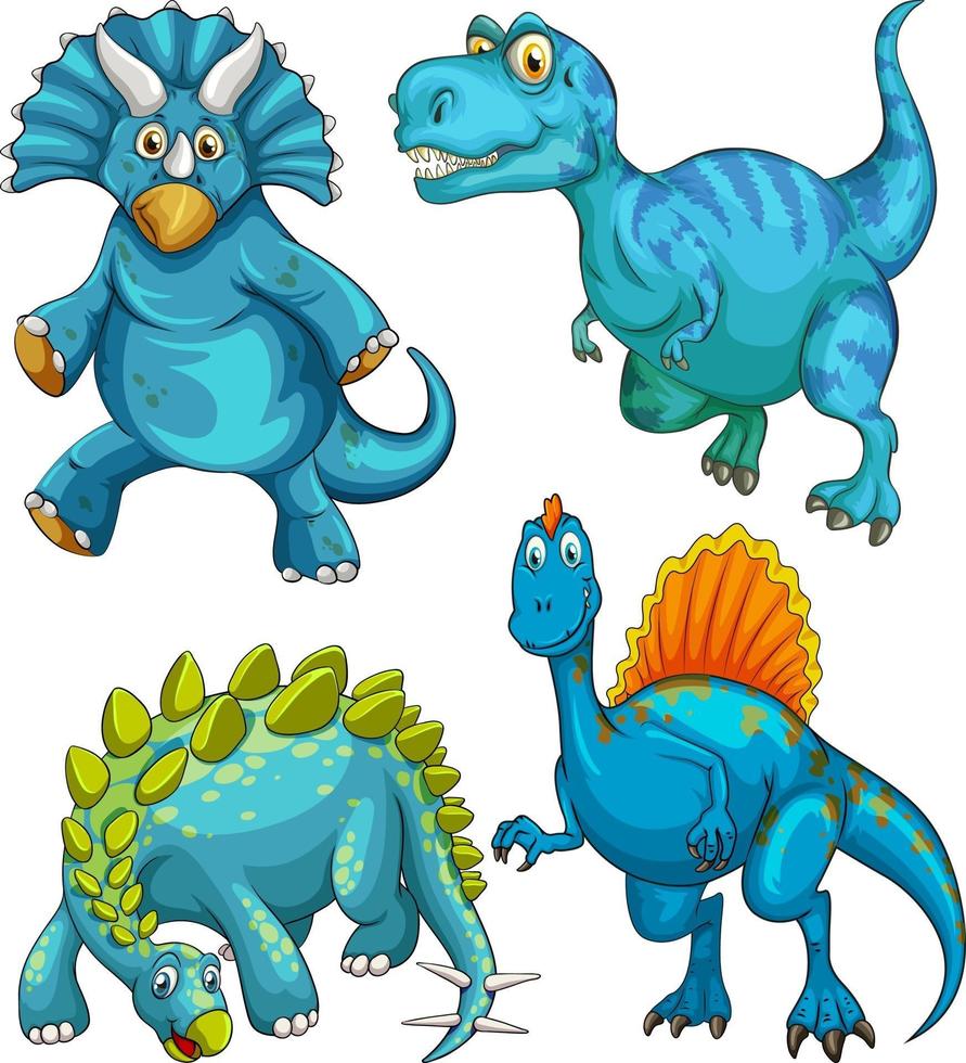 Set of blue dinosaur cartoon character vector