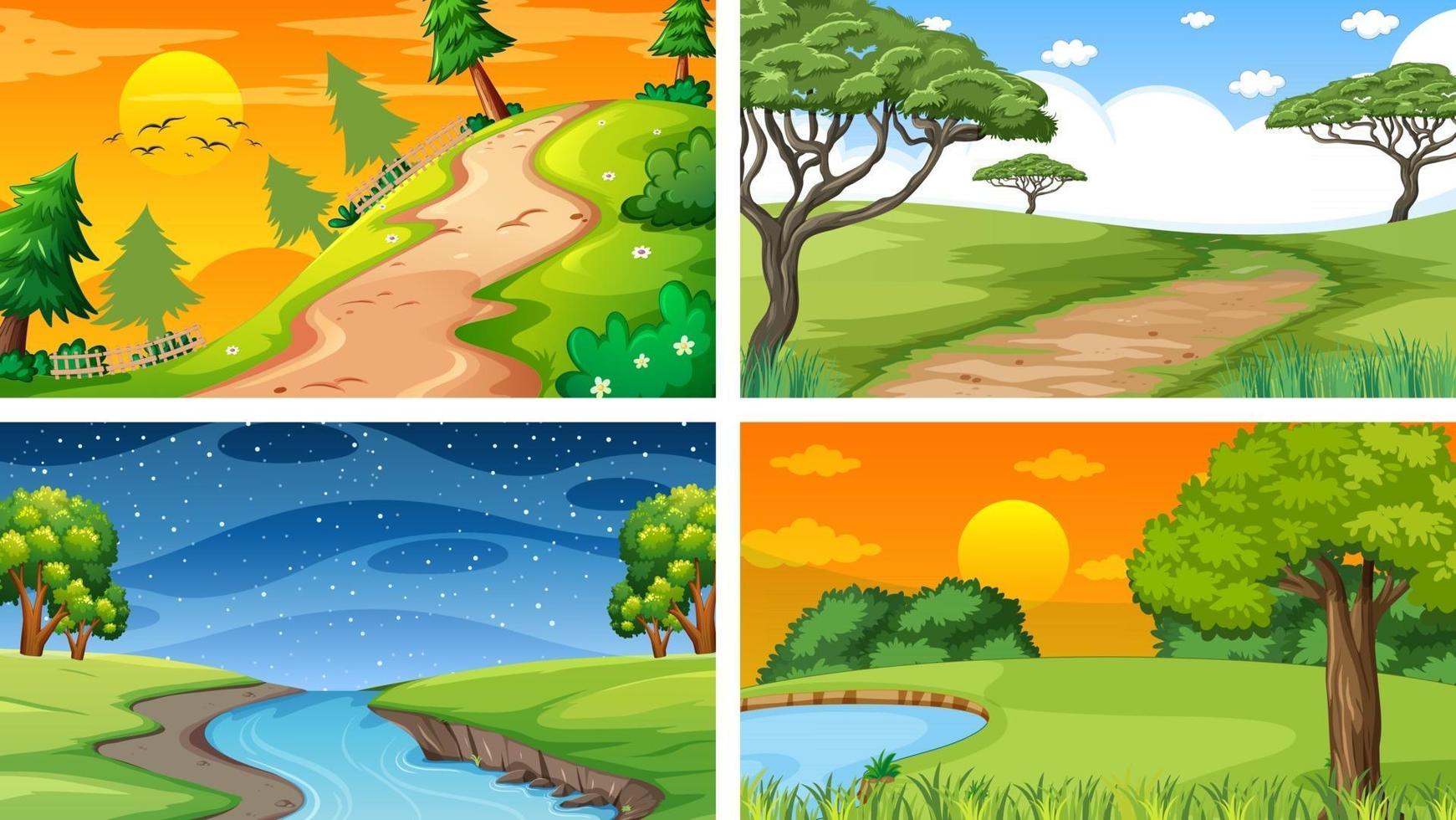 Four different scene of nature park and forest vector