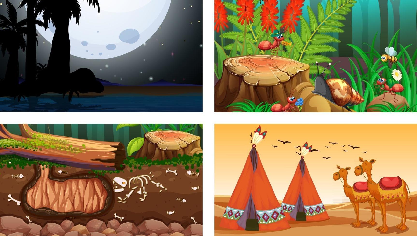 Four different nature horizontal scene vector