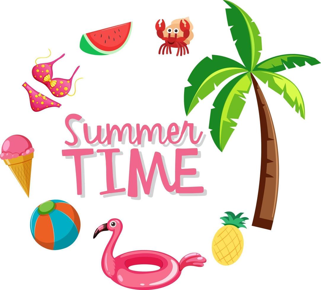 Summer time banner with beach elements isolated vector