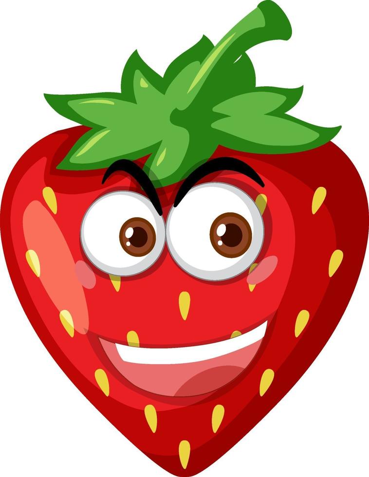 Strawberry cartoon character with happy face expression on white background vector