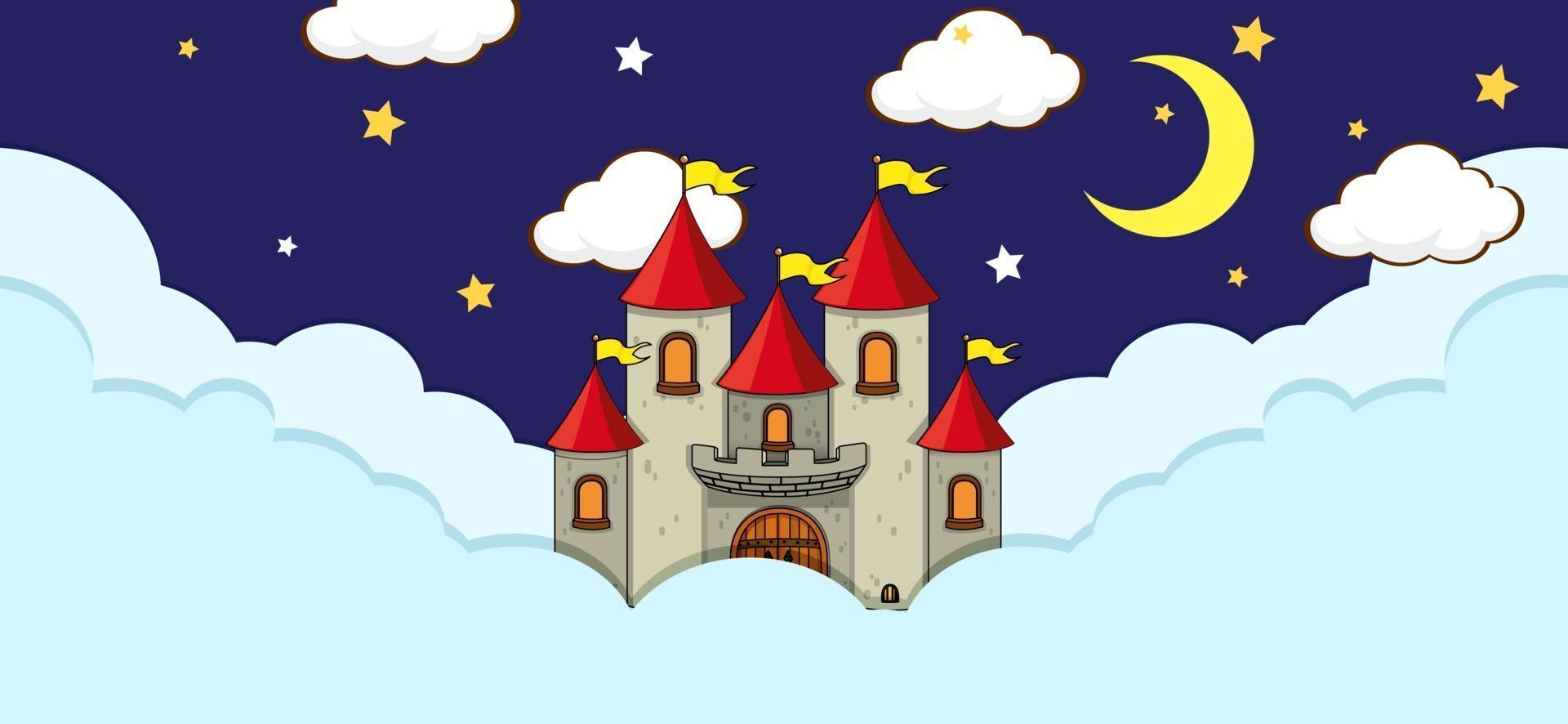 Scene with fantasy castle on the cloud at night 2764064 Vector Art at  Vecteezy