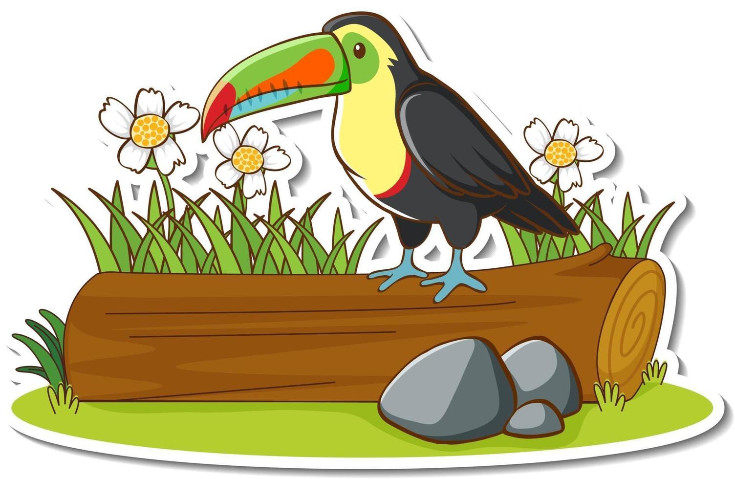 A toucan bird standing on a log sticker vector