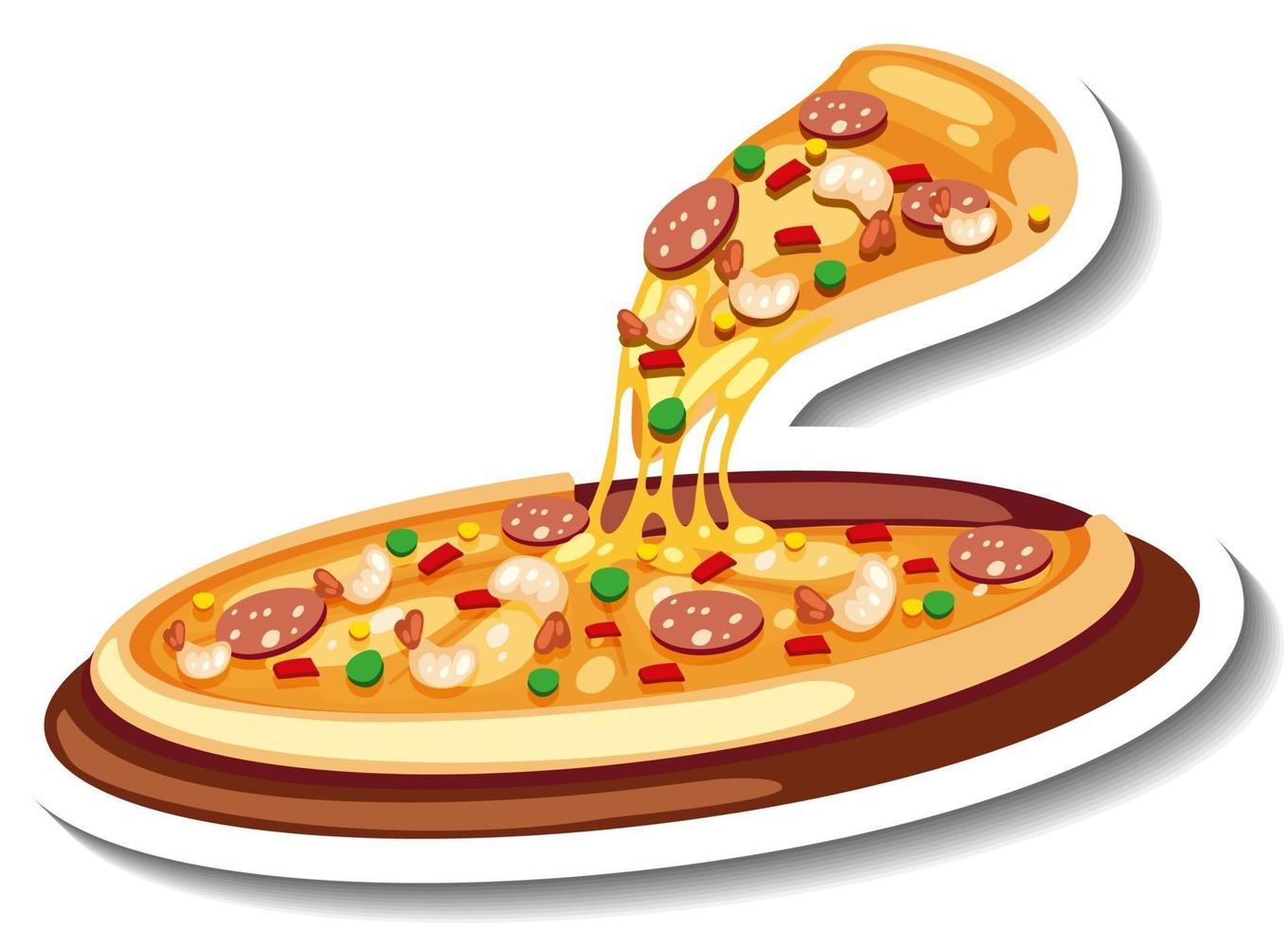 plantilla de etiqueta con pizza aislado vector