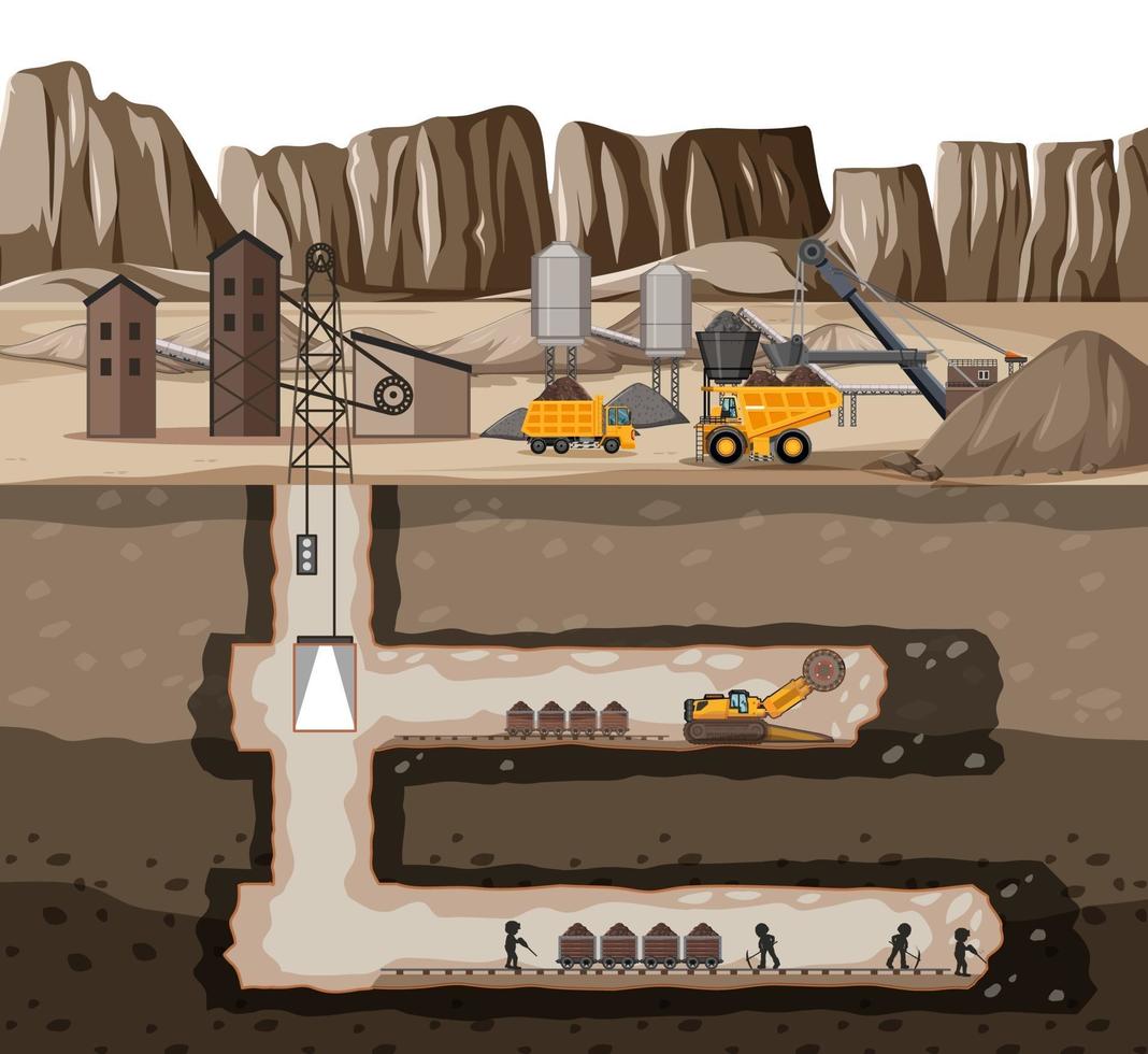 Landscape of coal mine industry with underground vector