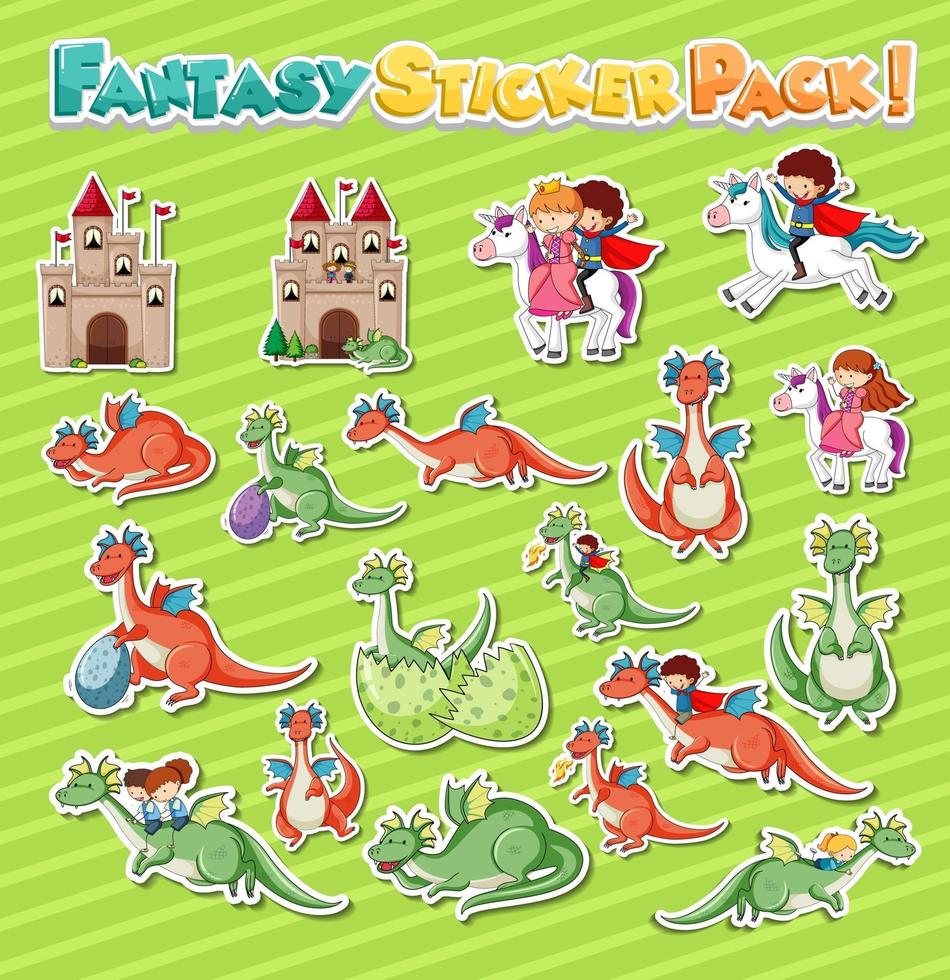 conjunto de pegatinas con diferentes personajes de dibujos animados de fantasía vector