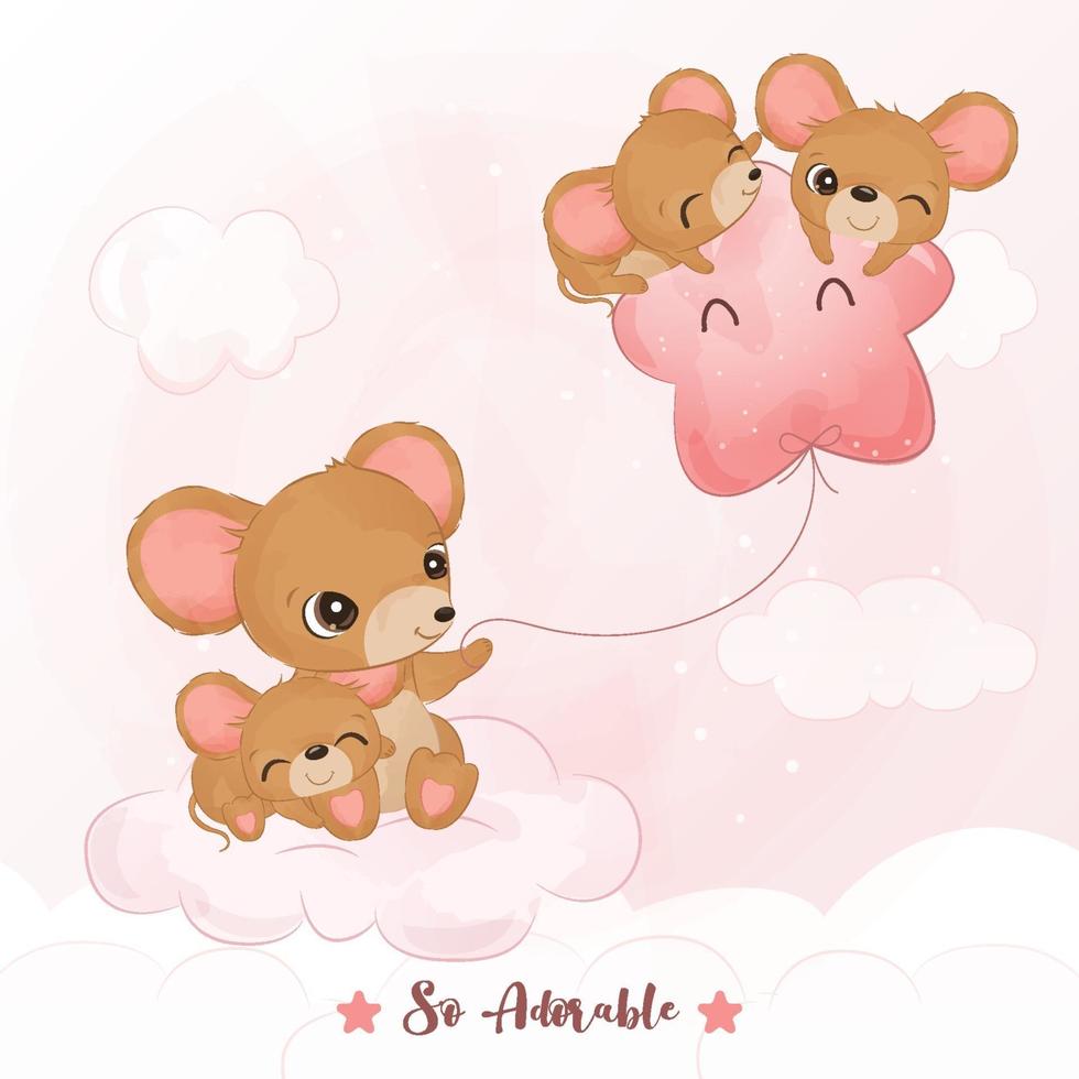 adorables ratones jugando juntos en acuarela ilustración vector