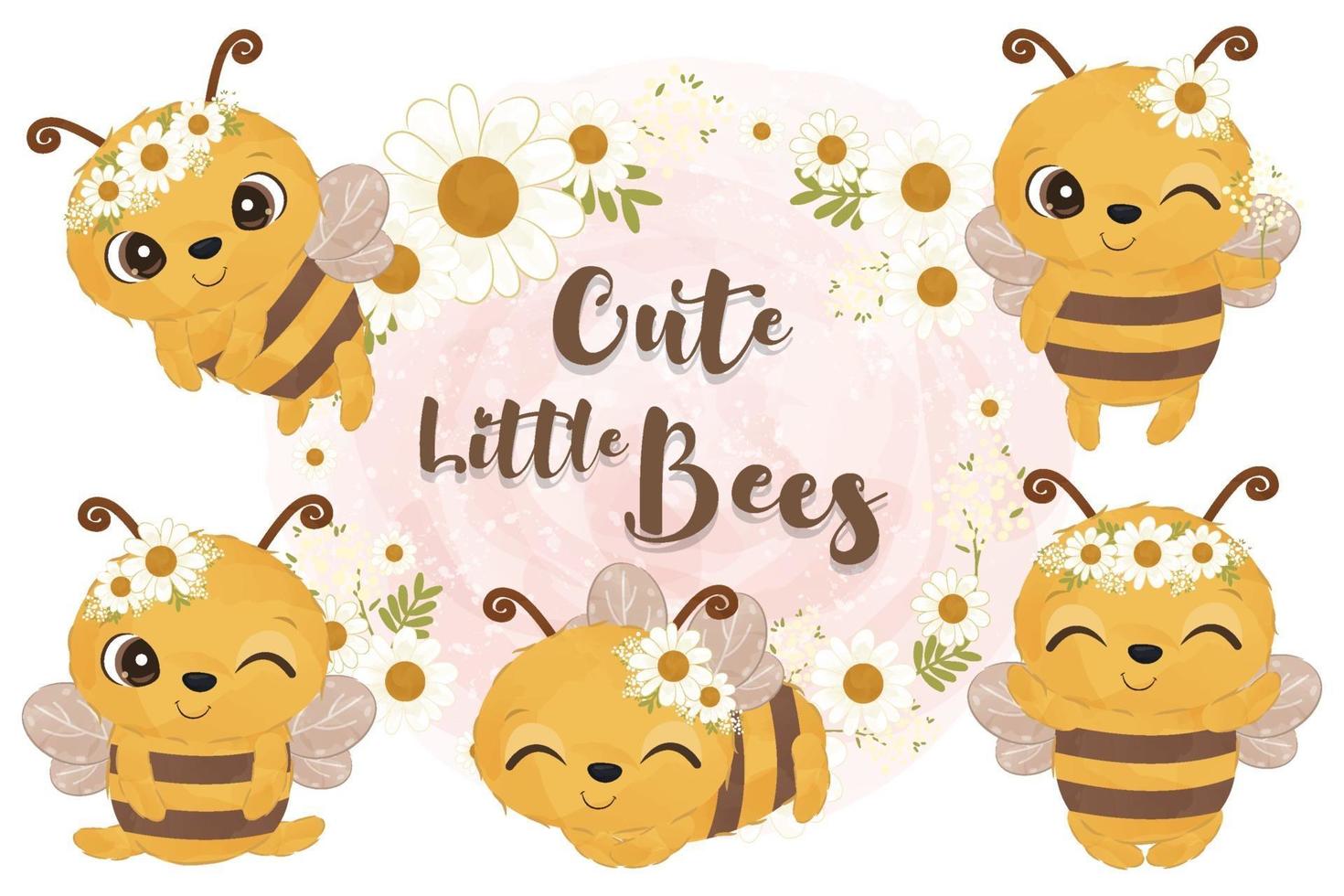 Cute little bees collection in watercolor vector