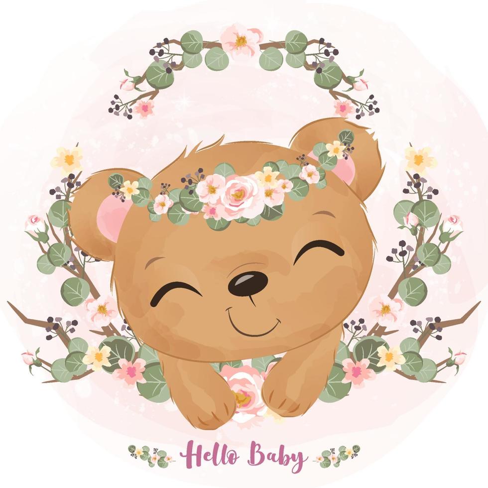Adorable little bear in watercolor illustration vector