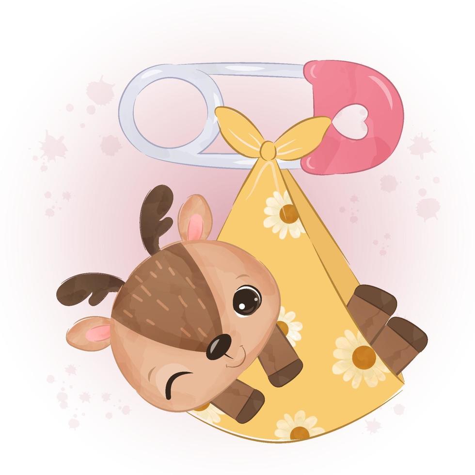 Adorable little reindeer in watercolor illustration vector