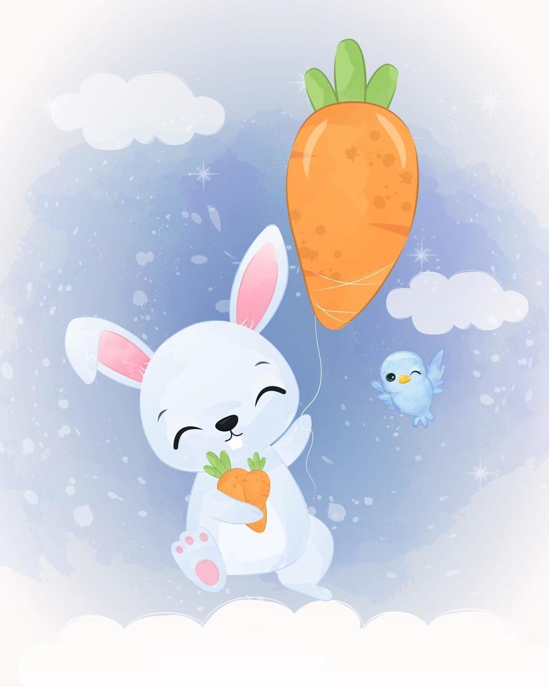 Adorable baby bunny illustration in watercolor vector