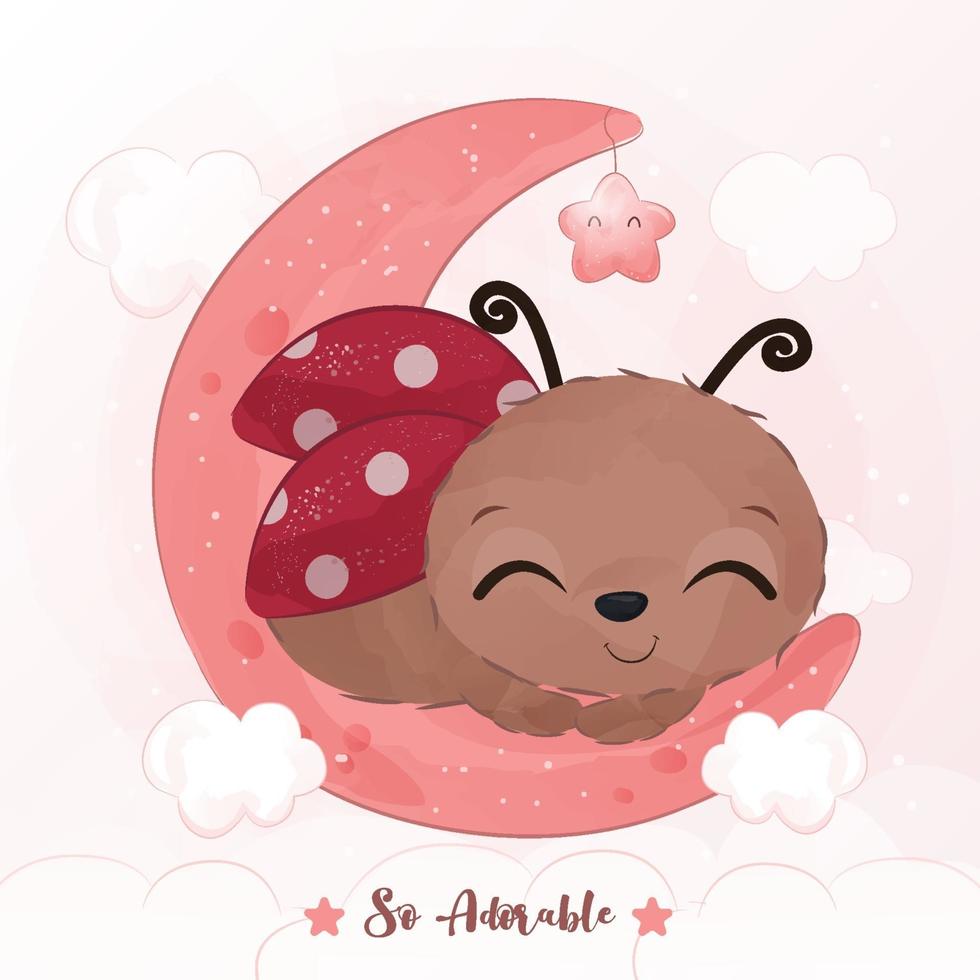 adorable pequeña ilustración de mariquita en acuarela vector