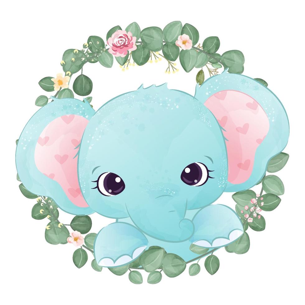 Cute baby elephant in watercolor illustration vector