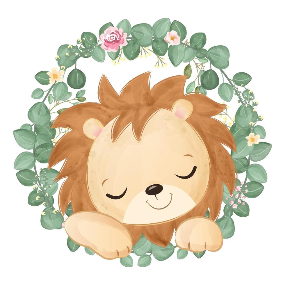 Cute baby lion in watercolor illustration vector
