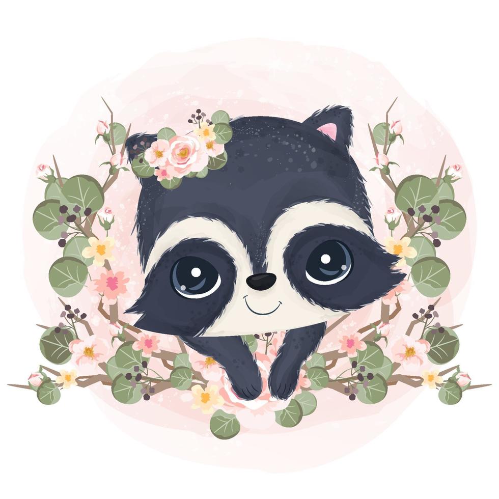 Adorable little raccoon in watercolor illustration vector