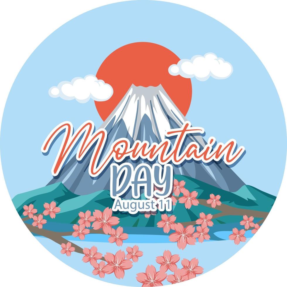 banner del día de la montaña con el monte fuji y el sol rojo vector