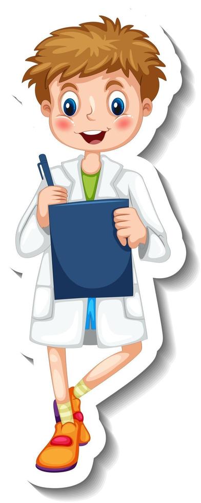Sticker template with a scientist boy cartoon character isolated vector