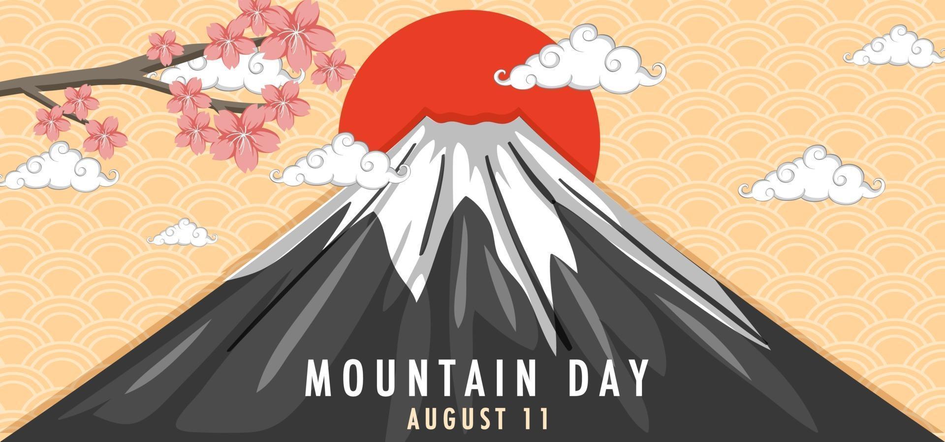 día de la montaña en japón banner con monte fuji y amanecer vector