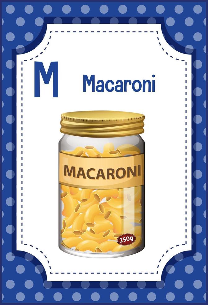 Alphabet flashcard with letter M for Macaroni vector