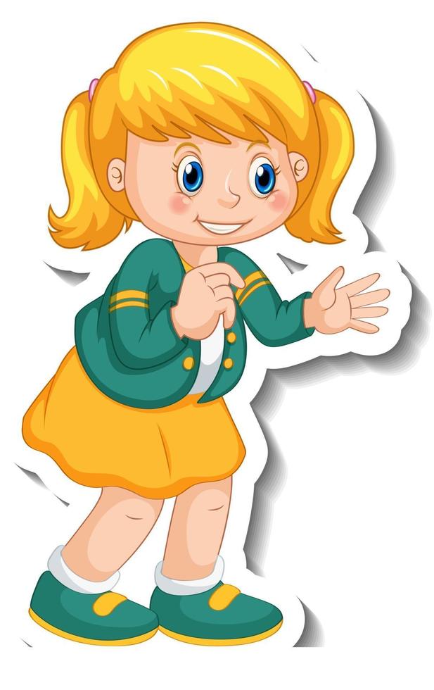 Sticker template with a cute girl cartoon character isolated vector