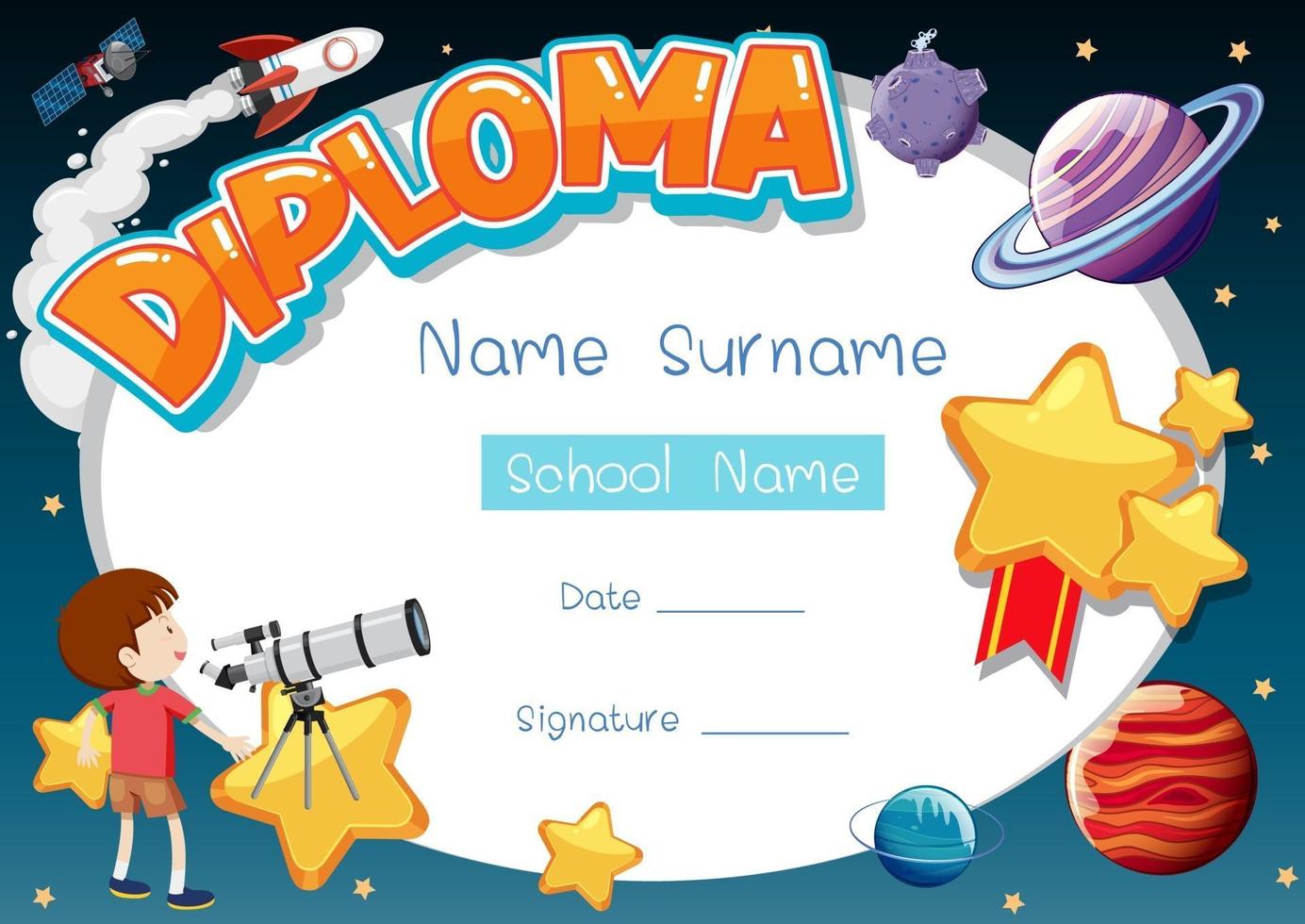 Diploma or certificate template for school kids vector