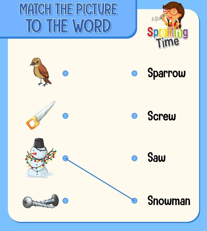 Match the picture to the word worksheet for children vector