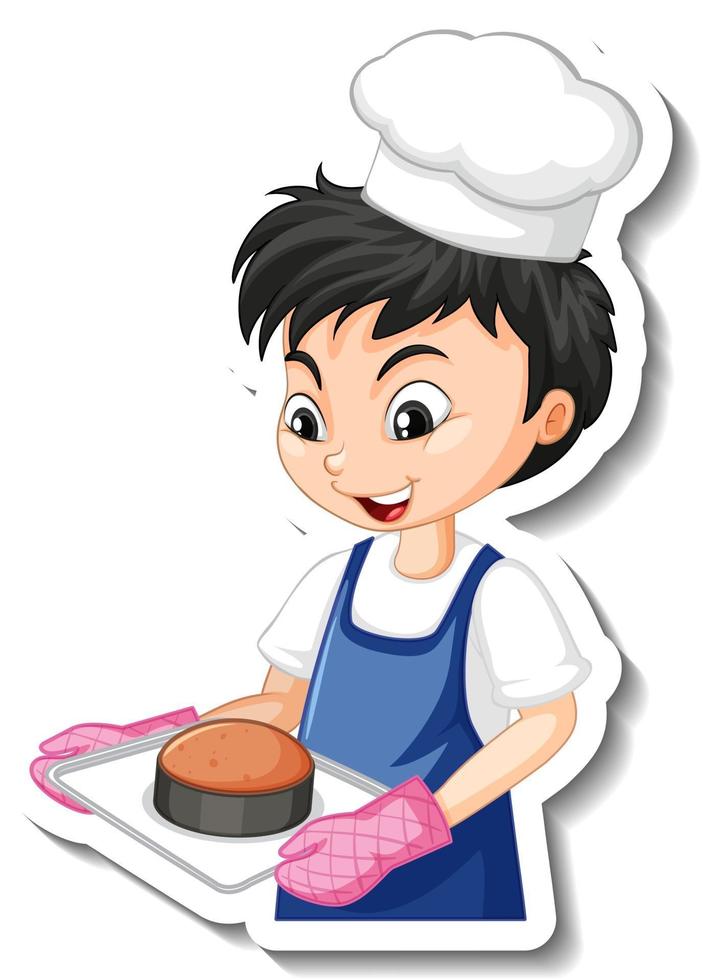 Sticker design with baker boy holding baked tray vector