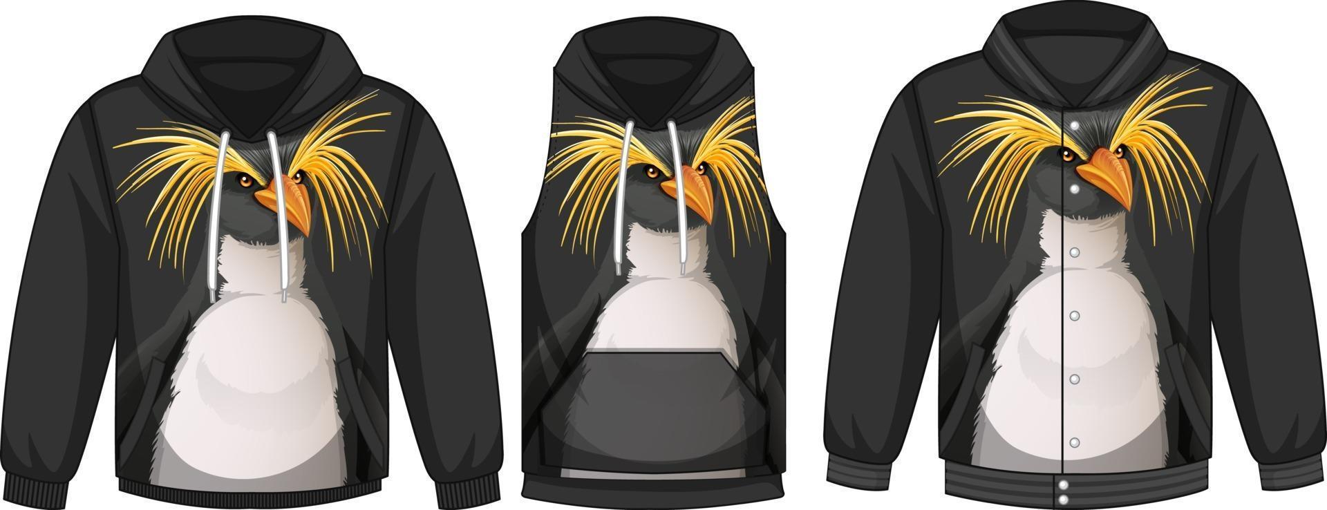 Set of different jackets with penguin template vector