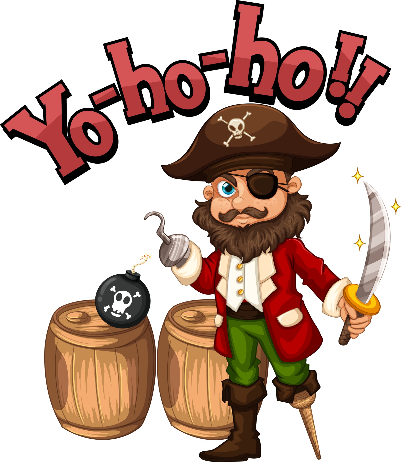 Captain Hook cartoon character with Yo-ho-ho speech 2764450 Vector Art at  Vecteezy