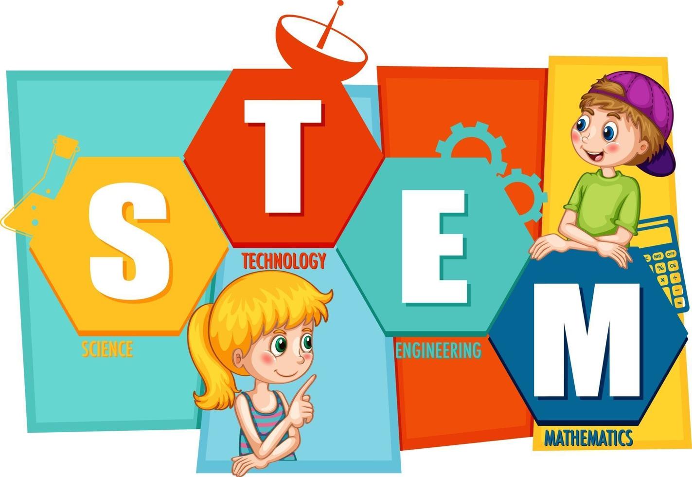 STEM education logo with children cartoon character vector