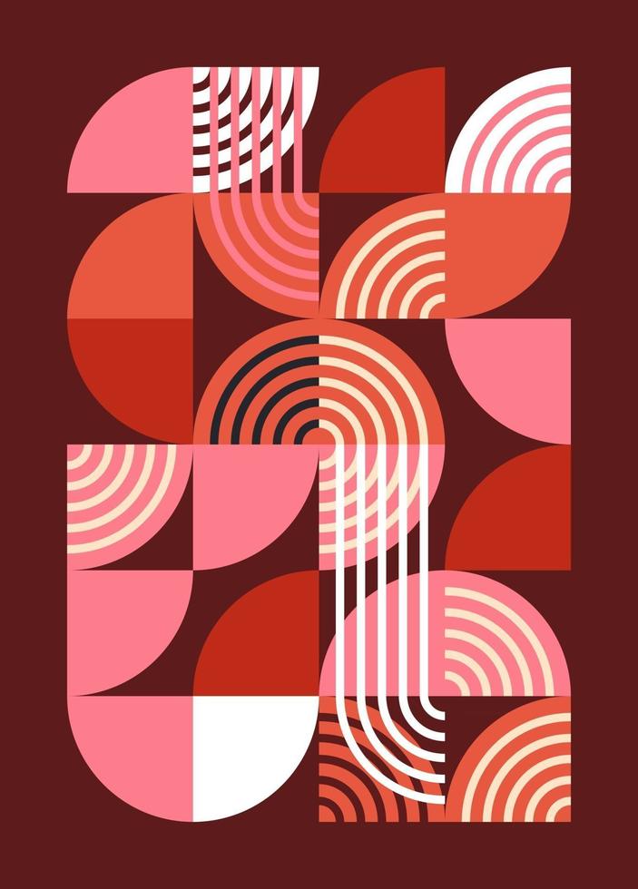 Abstract Bauhaus Geometric Background Illustration, Colorful Mural Geometric Shapes Flat Design Free Vector