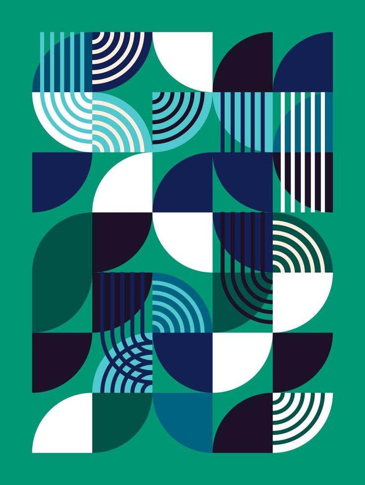 Abstract Bauhaus Geometric Background Illustration, Colorful Mural Geometric Shapes Flat Design Free Vector