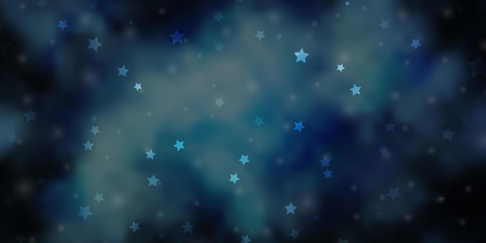 Fondo de vector azul oscuro con estrellas pequeñas y grandes. Ilustración colorida brillante con estrellas grandes y pequeñas. diseño para la promoción de su negocio.