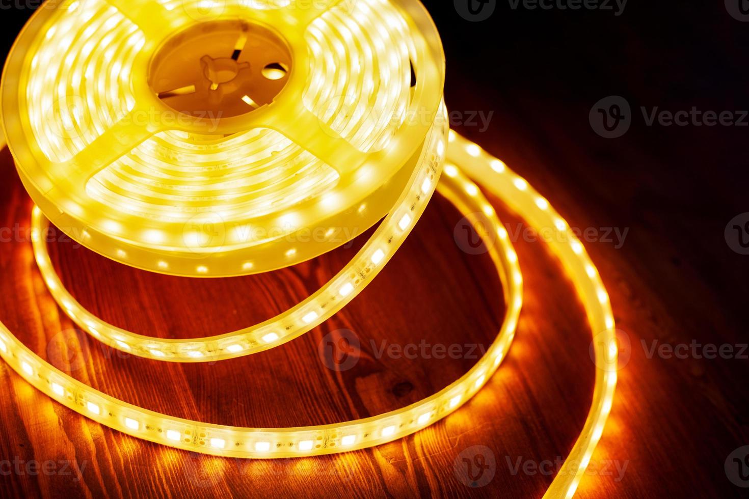 LED ice tape warm light, a coil of diode light  close-up photo