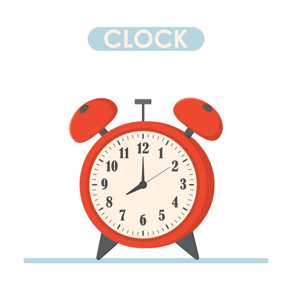 Alarm clock red time morning isolated on background. Colorful bright color. Design element vector illustration.