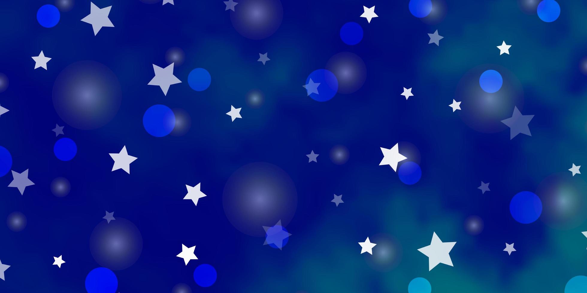 Light BLUE vector background with circles, stars. Illustration with set of colorful abstract spheres, stars. Pattern for design of fabric, wallpapers.