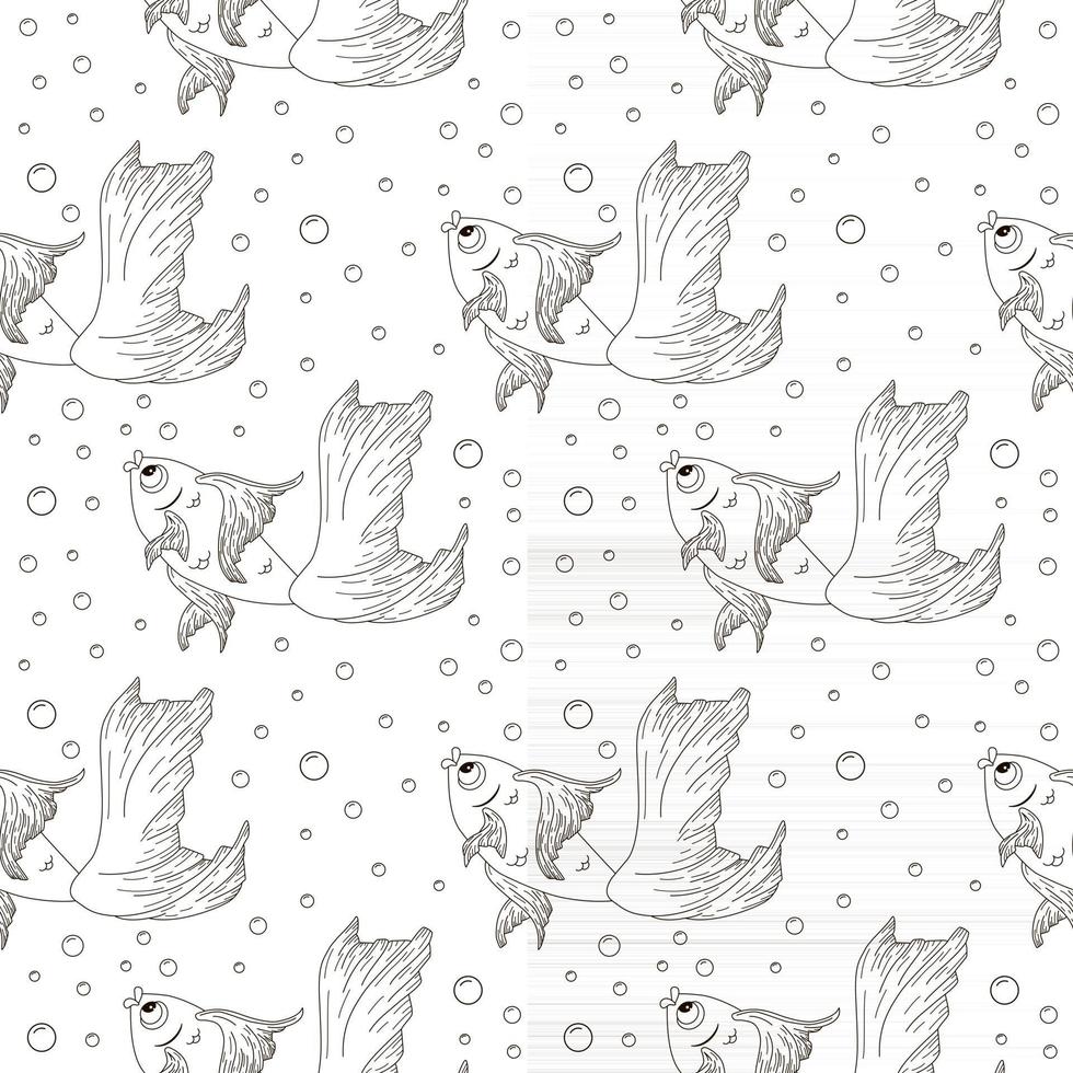 Line Art Goldfish Seamless Pattern vector