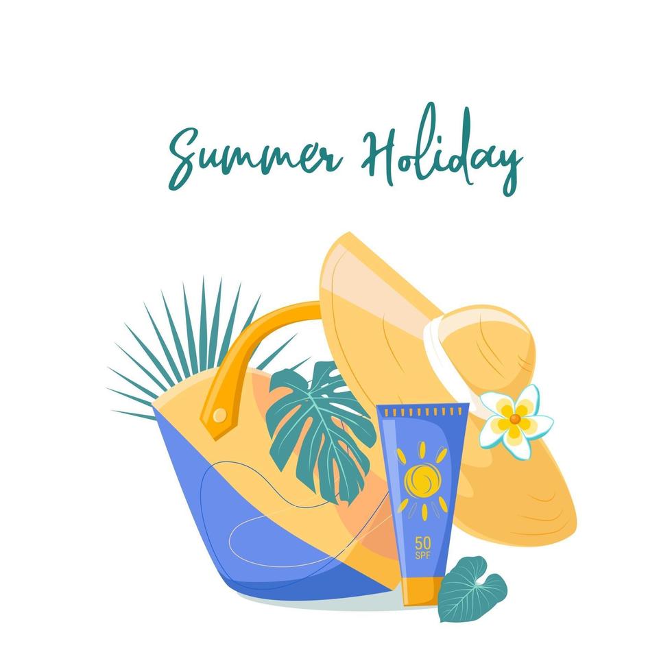 Banner congratulations on the holiday Summer with summer things vector