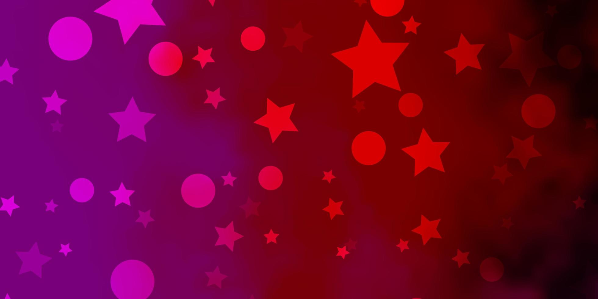 Fondo de vector de color rosa claro, amarillo con círculos, estrellas. Ilustración con un conjunto de esferas abstractas de colores, estrellas. patrón para el diseño de tela, fondos de pantalla.