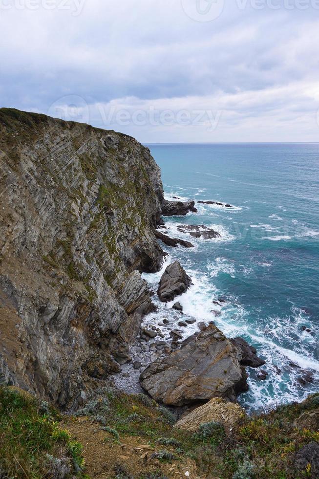 Cliff and beach in the coast in Bilbao Spain travel destinations photo