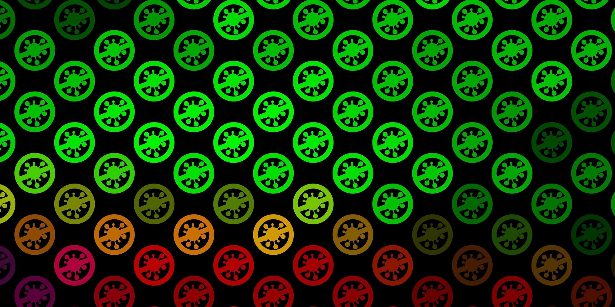 Dark Green, Red vector background with covid-19 symbols.