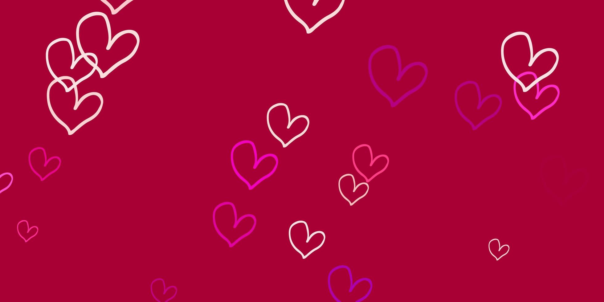 plantilla de vector rosa claro con corazones de doodle.