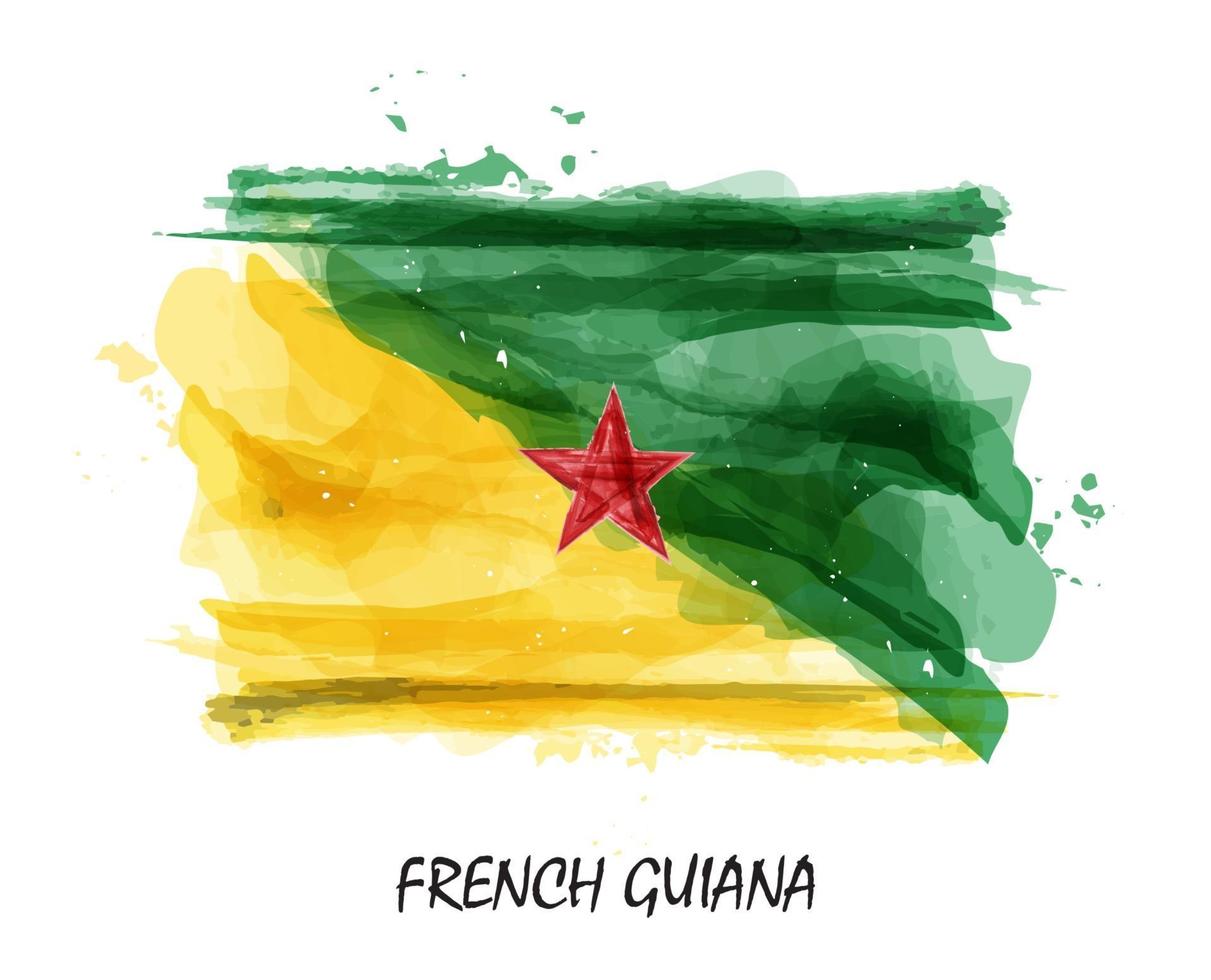 Realistic watercolor painting flag of French Guiana . Vector .