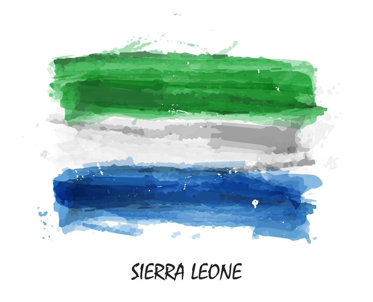 Realistic watercolor painting flag of Sierra leone . Vector .