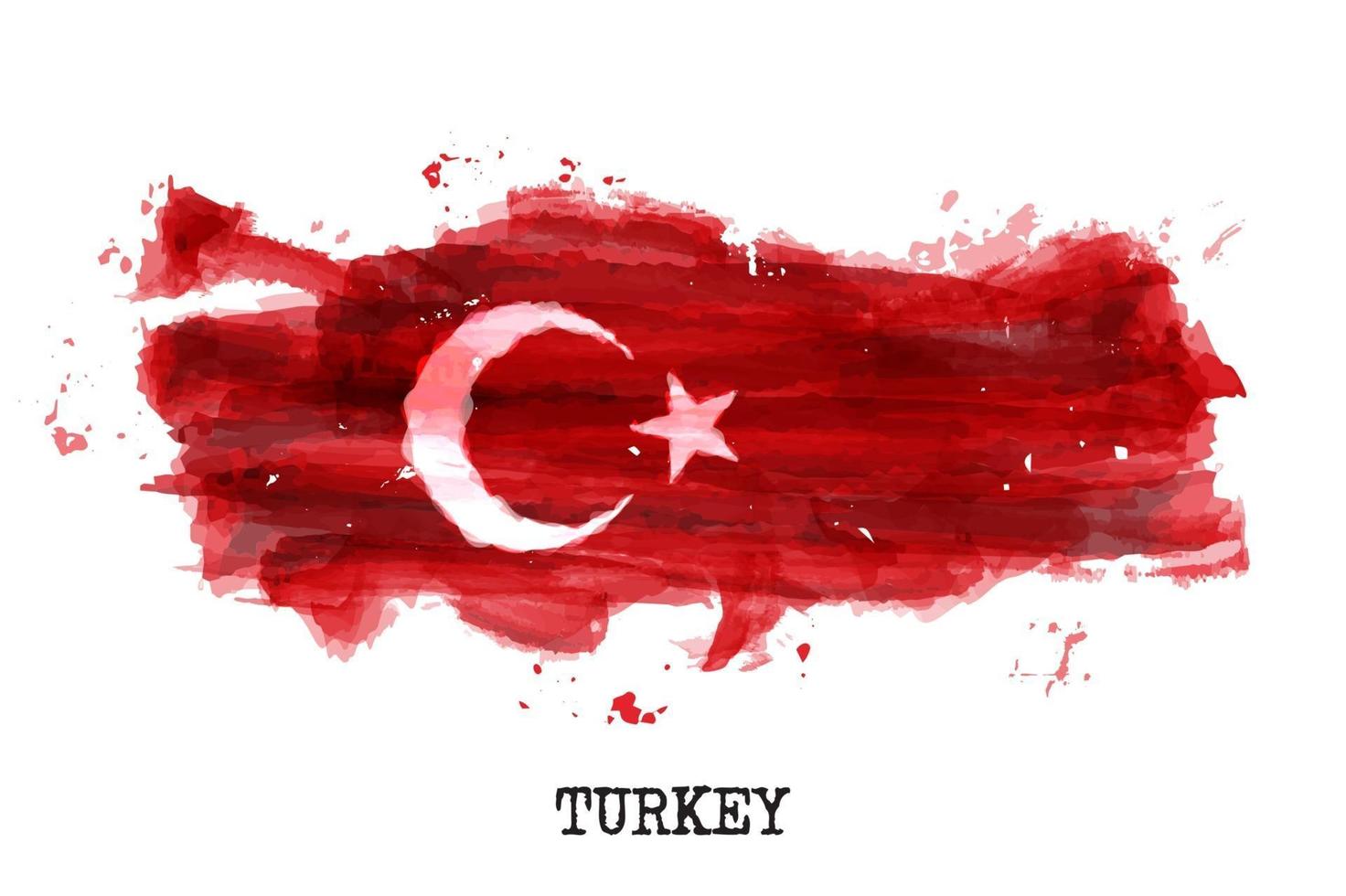 Turkey flag watercolor painting design . Country map shape . Sports team and national day concept  29 October  . Vector .